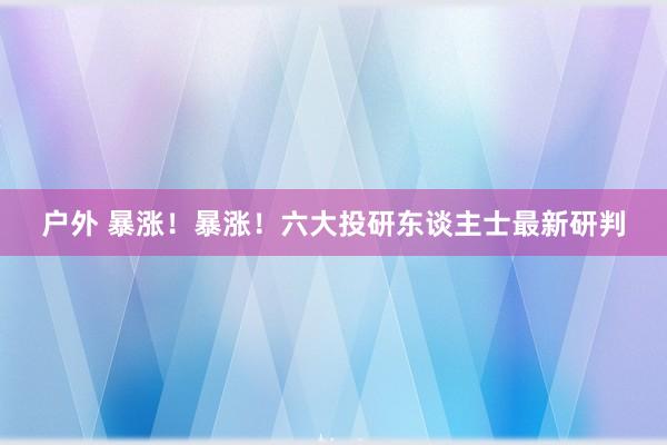 户外 暴涨！暴涨！六大投研东谈主士最新研判