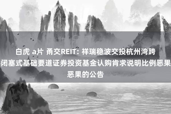 白虎 a片 甬交REIT: 祥瑞稳波交投杭州湾跨海大桥闭塞式基础要道证券投资基金认购肯求说明比例恶果的公告