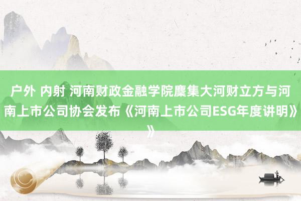 户外 内射 河南财政金融学院麇集大河财立方与河南上市公司协会发布《河南上市公司ESG年度讲明》