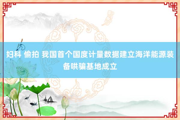 妇科 偷拍 我国首个国度计量数据建立海洋能源装备哄骗基地成立