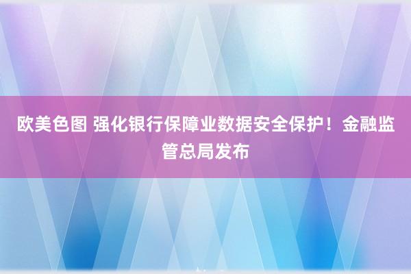 欧美色图 强化银行保障业数据安全保护！金融监管总局发布